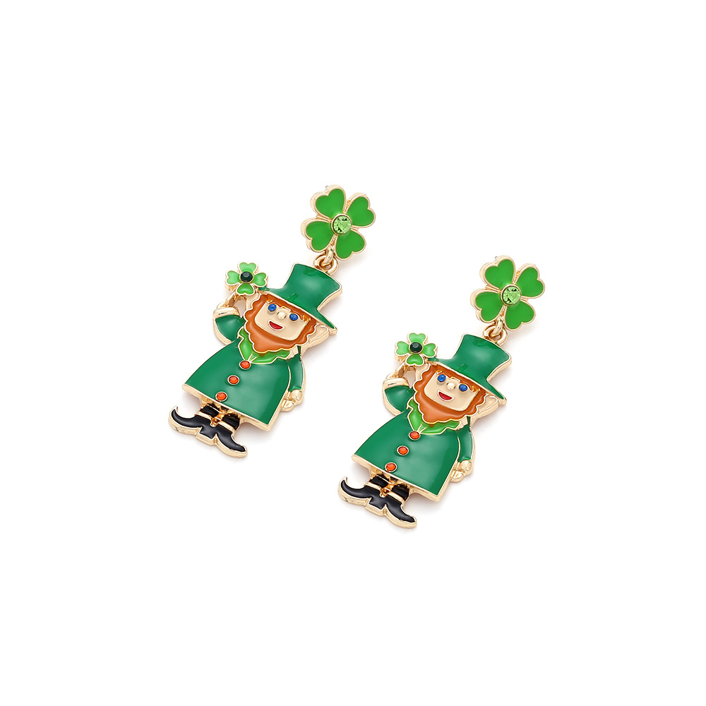 1 Pair Cartoon Style Cartoon Character Four Leaf Clover Enamel Alloy Rhinestones Drop Earrings display picture 3