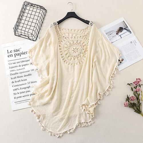 Vacation Hand Hooked Solid Color Patchwork European and American Style Beach Skirt with Small Tassels Sun Protection Short Sexy Beach Cover-up