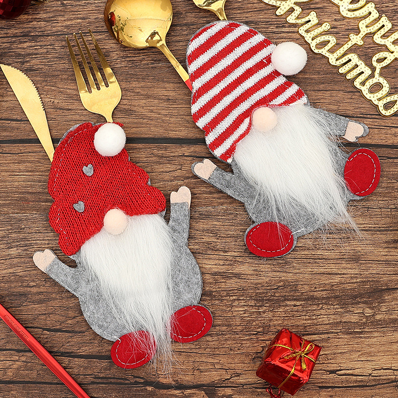 Cross-border new Christmas decoration old man's knife and fork set dwarf doll knife and fork bag Rudolph table decoration ornaments