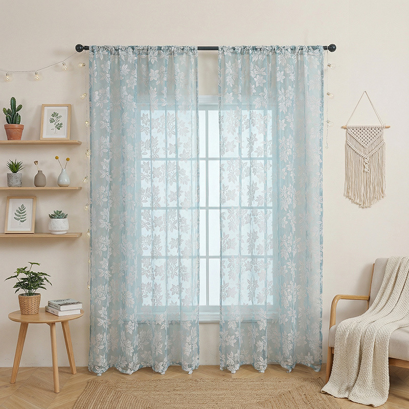 Tende floreali fresche per camera da letto, tende trasparenti senza foratura, divisorio per balcone in stile pastorale francese_voghion.com