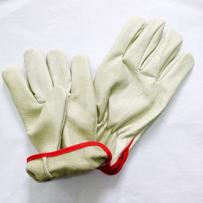 外贸货源厂家预定淡黄色天然粒面单层猪皮无内衬10寸司机手套