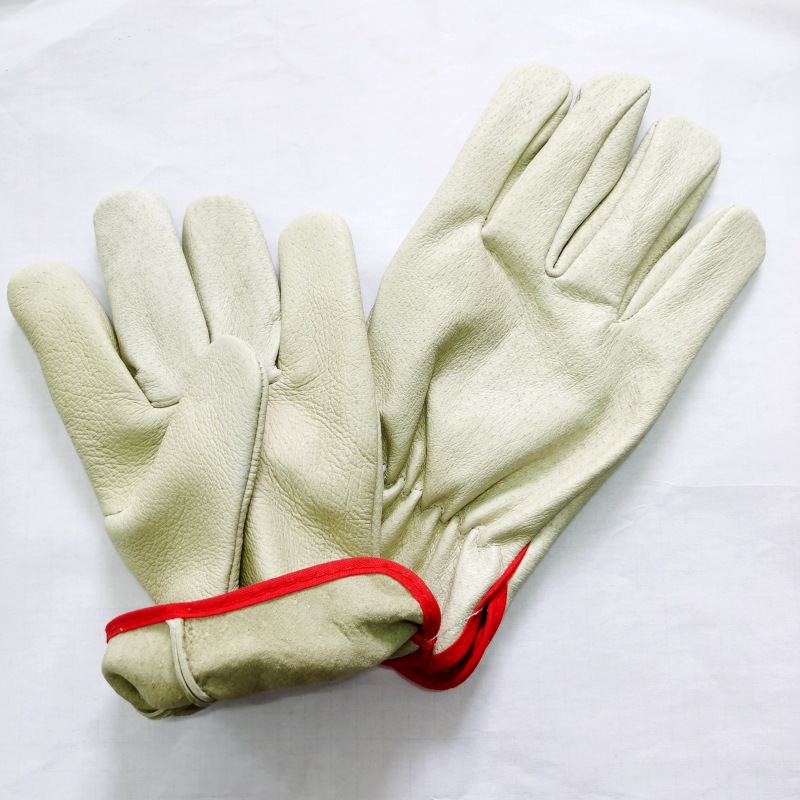 外贸货源厂家预定淡黄色天然粒面单层猪皮无内衬10寸司机手套