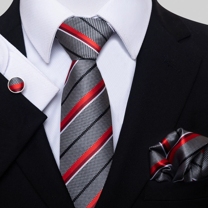 Ready stock solid color polka dot plaid tie wholesale solid color men's tie tie cufflinks pocket square set 8cm