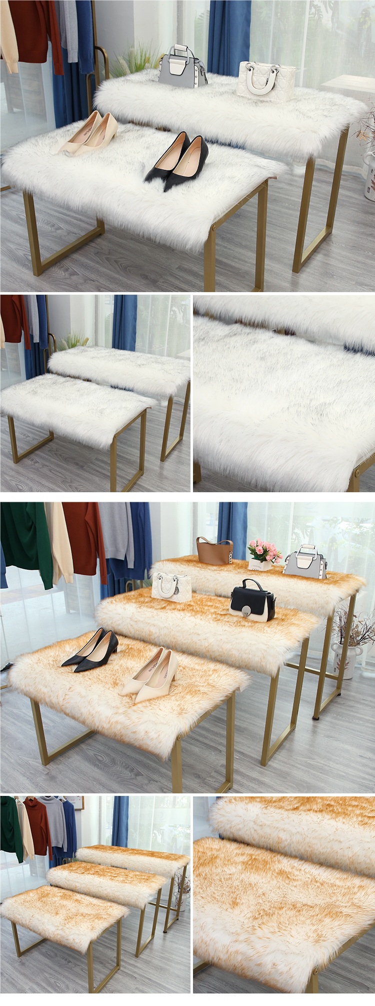 White Plush Carpet Clothing Store Window Booth Plush Decoration Desktop Shoe Cabinet Flow Table Imitation Wool Mat