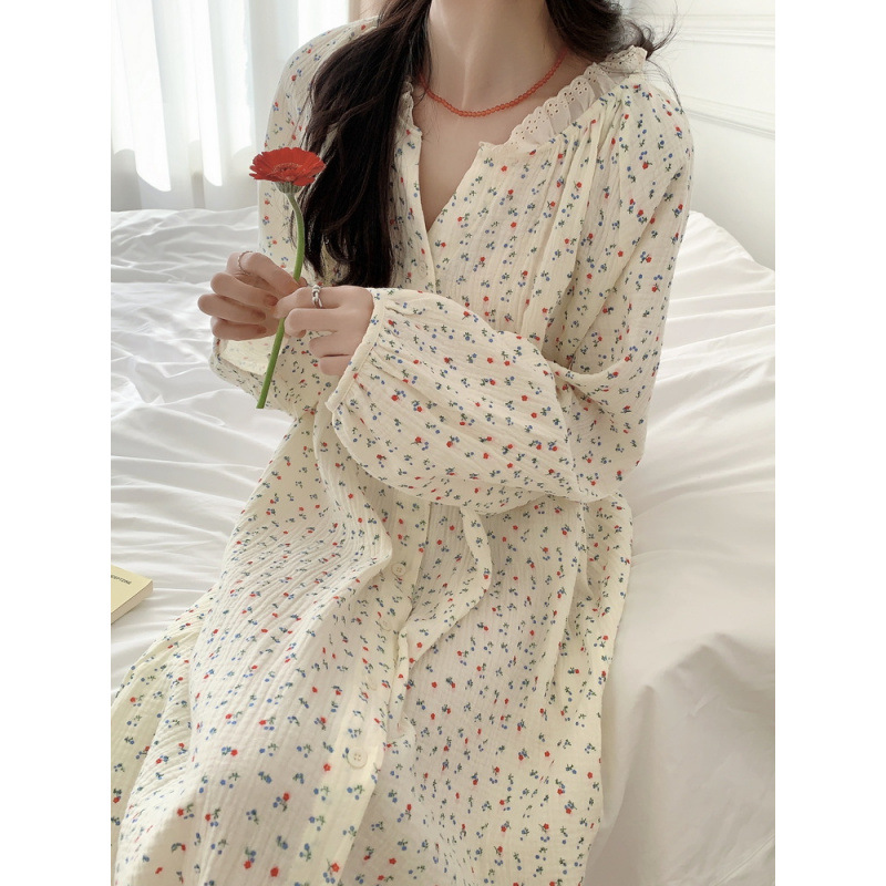 实拍2025秋季棉花边宽松双层棉纱花边家居服睡衣女士韩版新款批发