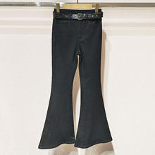 深圳南油2025冬女装 XRJ6K03C黑色加绒喇叭裤水洗牛仔长裤S250979