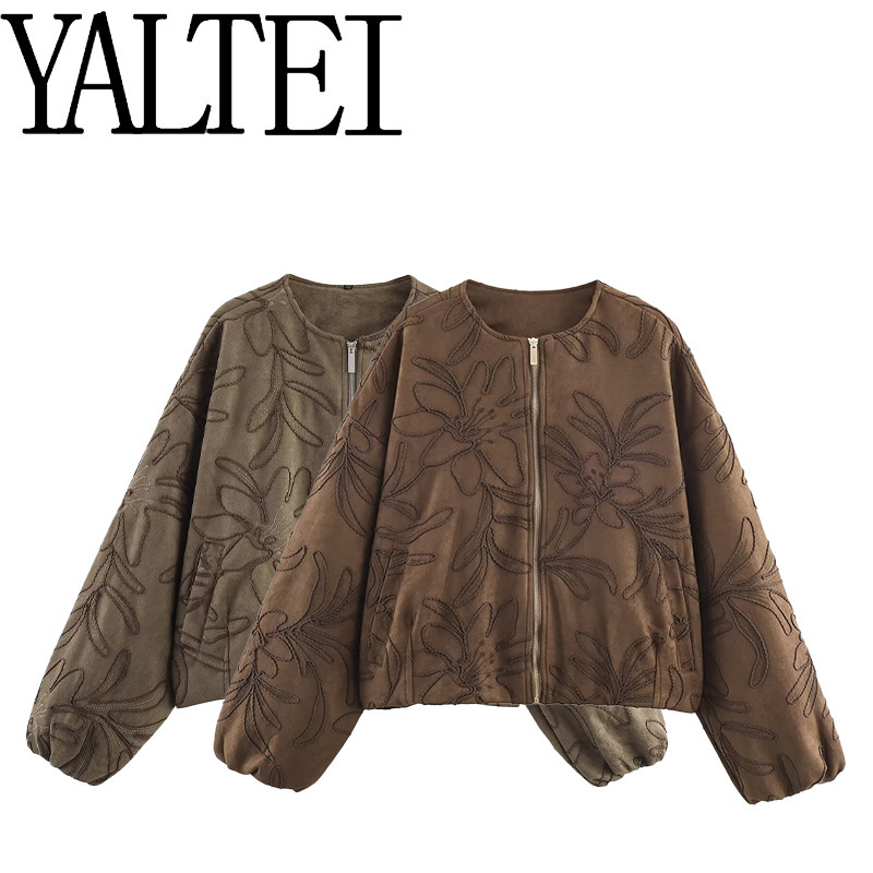 Za Cross-Border Aliexpress Ins European and American Export Women's Embroidered Suede Texture Flight Jacket Jacket 8372292