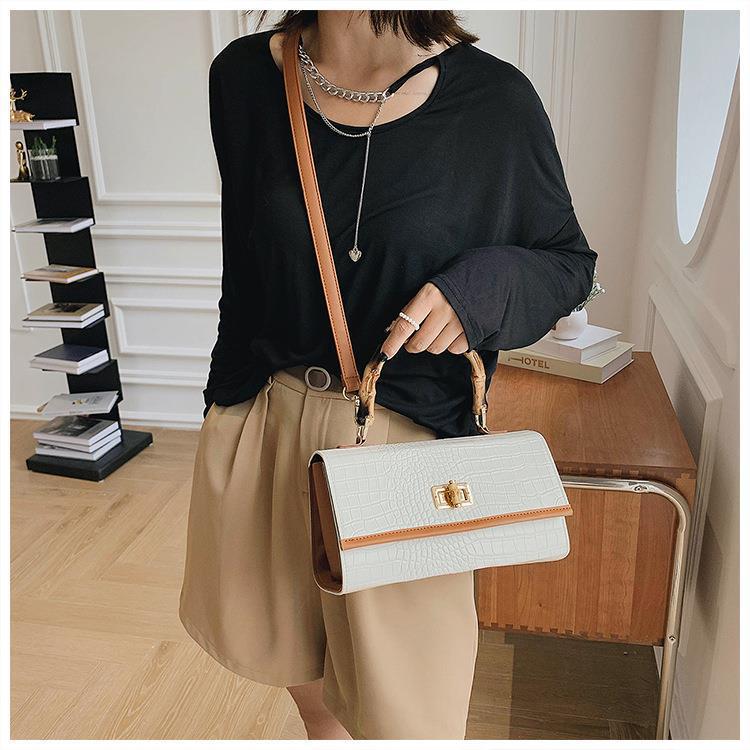 2021 New Women's Bag Fashionable Bamboo Handbag Elegant Crocodile Pattern Shoulder Messenger Bag Small Underarm Bag display picture 9