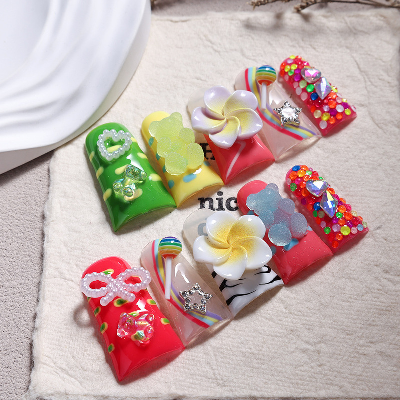 10Pcs Long Duckbill Dopamine Sugar Bear Export European and American Pure Handmade Press-On Fake Nails