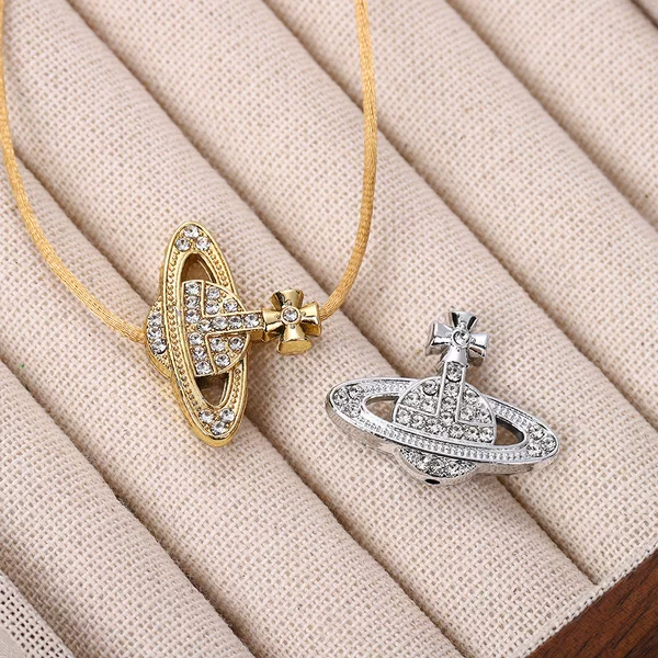 Cross-Border DIY Accessories Double-Sided Diamond-Studded Perforated Core Pendant Exquisite Cosmic Saturn Ring Accessory Design