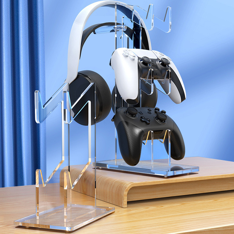 现货透明亚克力游戏手柄展示架2层3层PS5/PS4/ps3/ps2耳机收纳架