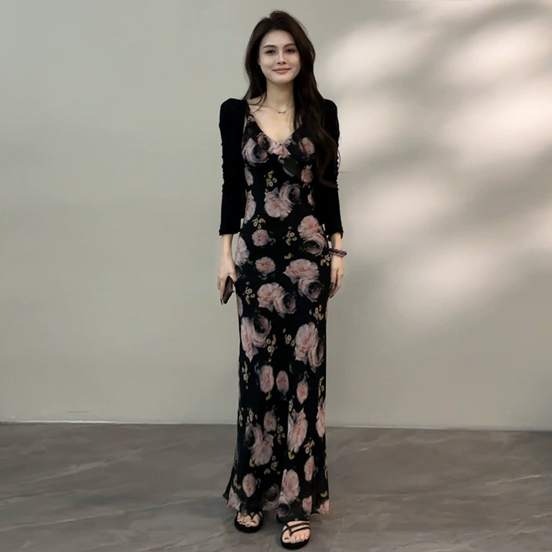 2025 летний новый принт подтяжка юбка темперамент модное элегантное платье с длинными рукавами кардиган набор тренд