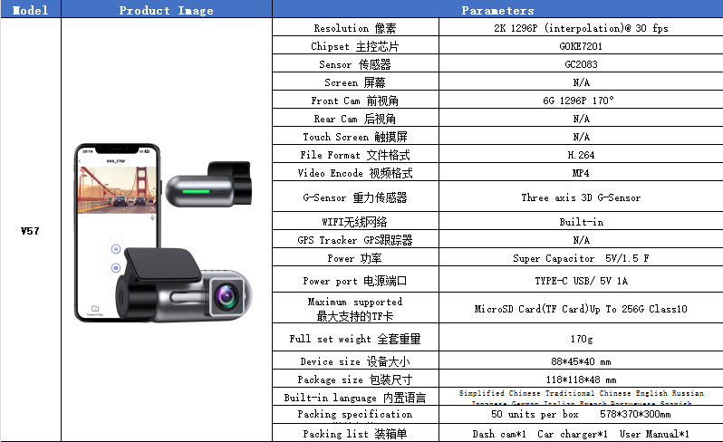 V57 Hd 1080P Single Recording Wifi Lipstick-Style Dash Cam with Night Vision, Supports Parking Monitoring and Time-Lapse Recording
