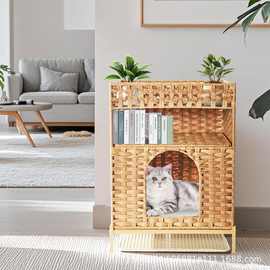 跨境编织猫窝猫砂盒隔间家具编织隐藏式猫砂盒编织猫窝猫房子猫笼