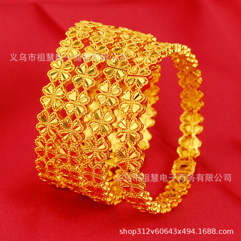 New Fashion Lucky Clover Women's Luxury Gold Plated Bracelet Ethiopian African Female Designer Dubai