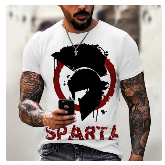 2024 yilgi yangi Spartan Warrior erkaklar futbolkasi 3D bosma kalta yengli O-bo'yinli kundalik uslub - zavod tomonidan to'g'ridan-to'g'ri yetkazib berish