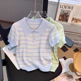 中大童针织衫夏季翻领镂空T恤潮薄款童装5-15岁女童学生上衣批发