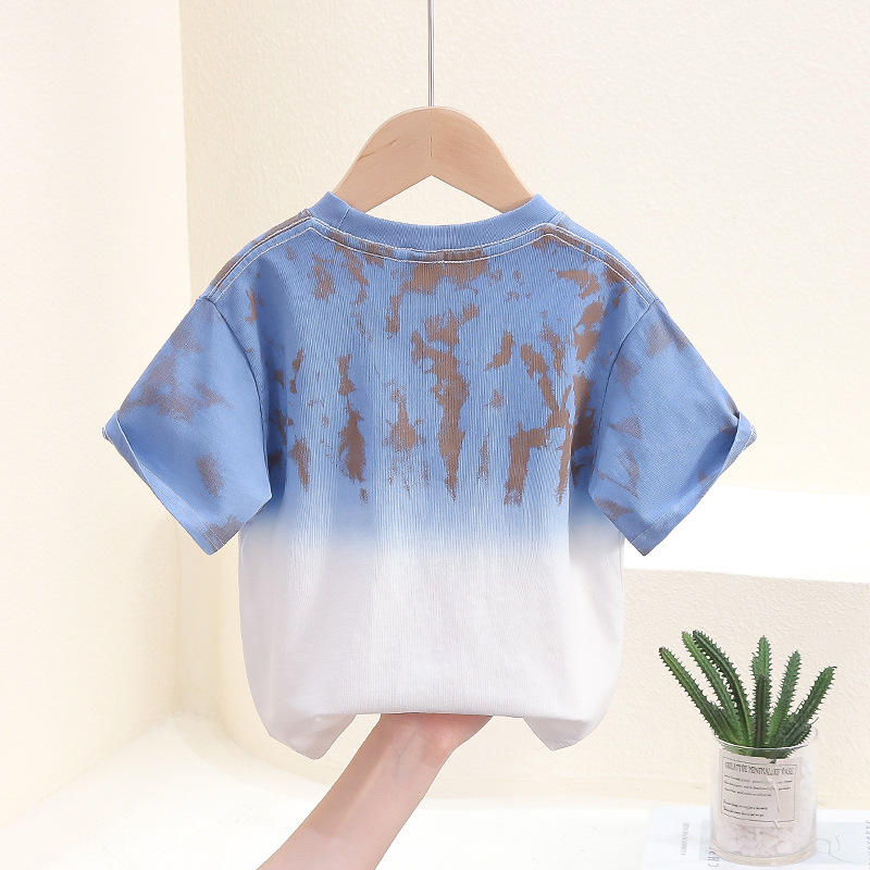 7816 camiseta de manga corta para niños nuevo verano para niños fresco y guapo estilo occidental tie-dye blusa de media manga ropa de verano para niños