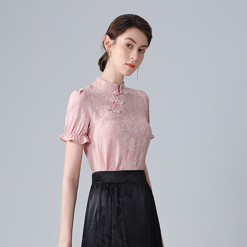 Guofeng trajes de mujeres 2024 nuevo verano de manga corta vintage blusa de botón de moda camisa de aire extranjero falda de dos piezas