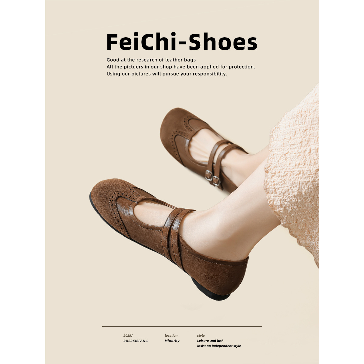 Vintage Embossed Mary Jane For Women, Spring/Summer 2026 New Model, Single Strap Soft Sole Versatile Shallow Flat Shoes_vogvips.com