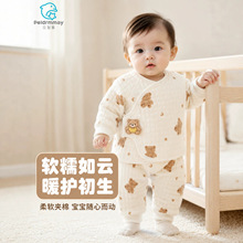 春秋季新生儿套装分体婴儿棉和尚服两件套夹棉保暖内衣纯宝宝衣服