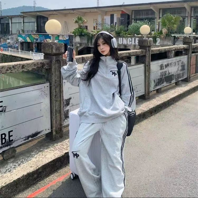 美式春秋新款复古韩版宽松休闲运动套装显瘦慵懒风卫衣时尚两件套|undefined