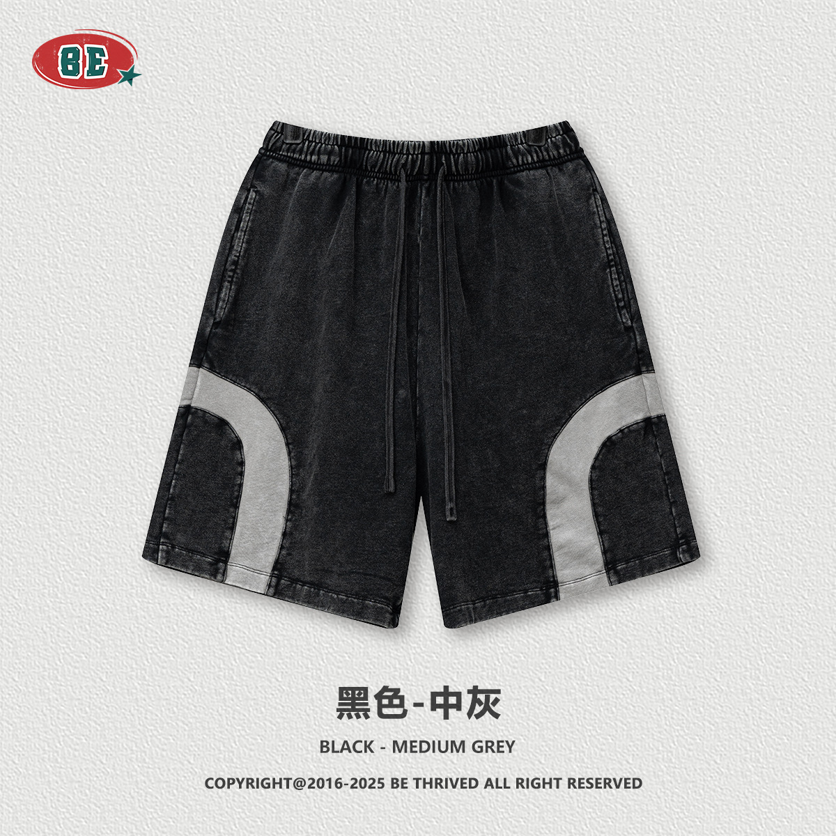 BE ropa de hombre | 2025 verano marca de moda europea y americana hip-hop Y2K estilo costura contraste pantalones cortos sueltos rectos pantalones de cinco puntos hombres