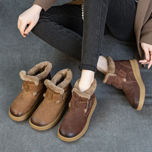 头层牛皮冬季新款厚底加绒保暖勃肯短筒靴复古舒适女棉靴雪地靴