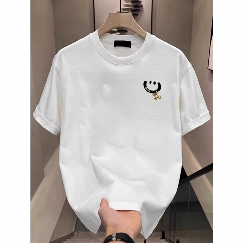 Summer Hong Kong style smiley face short-sleeved T-shirt for men, 2025 new American trendy couple outfit short-sleeved top