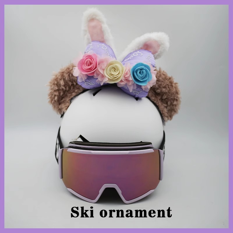Flower Rabbit Ear Duffy Bear Plush Electric Motorcycle Snow Helmet Decoration