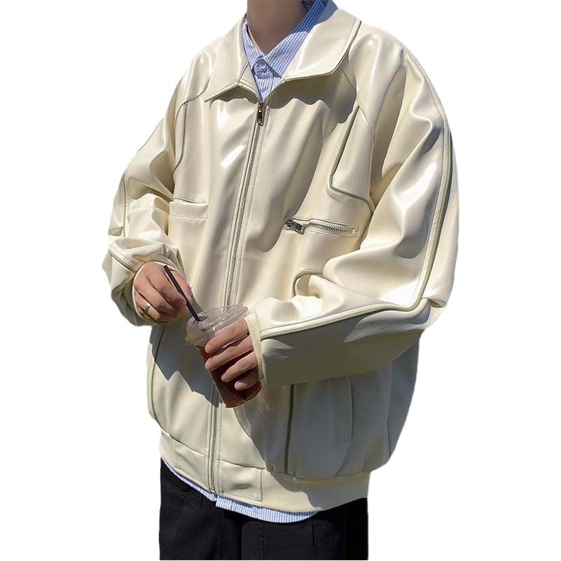 Primavera y otoño chaqueta de cuero de los hombres de cuero PU guapo casual retro motocicleta Hong Kong estilo moda guapo marca de moda chaqueta de estilo coreano