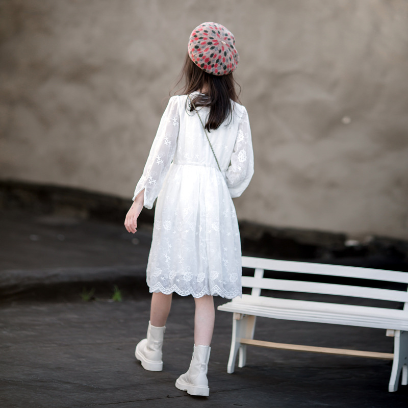 Vestido de niñas Primavera y otoño de manga larga Nuevo estilo coreano ropa para niños grandes vestido de princesa de primavera para niños falda de encaje para niñas