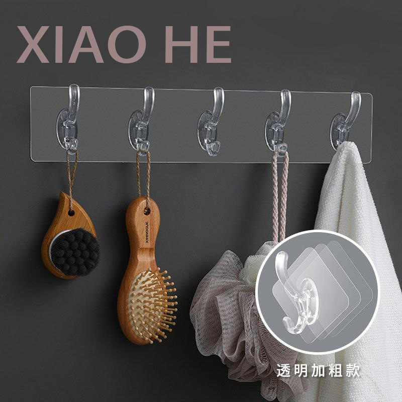 Punch-free Hook Sticky Hook Six-row Coat Hanging Hook behind Door Wall-mounted Waterproof Coat Hook for Kitchen and Bathroom