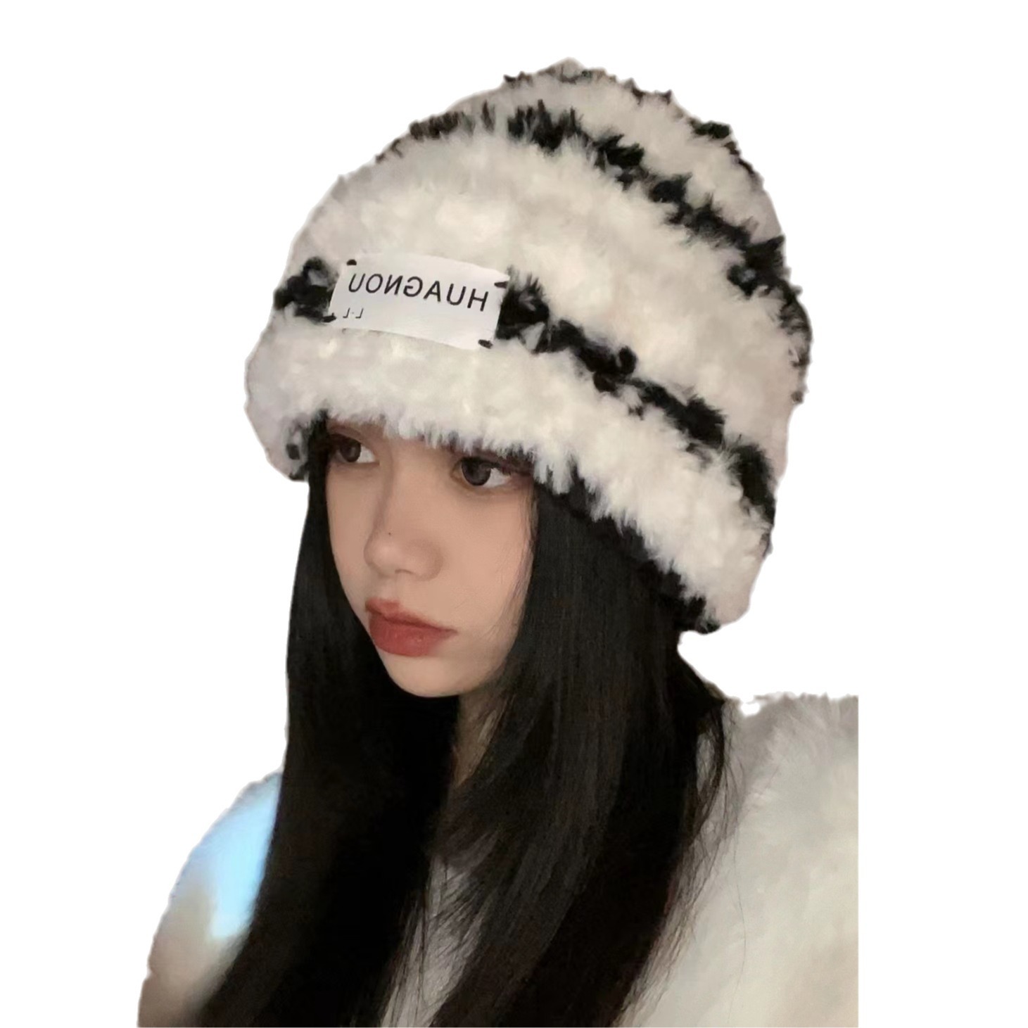 Cappello invernale caldo in lana a righe da donna, antivento, per autunno/inverno, snellente, alla moda e versatile_voghion.com