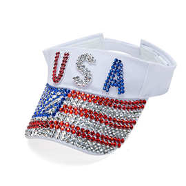 跨境大卖镶钻空顶帽USA美国国旗鸭舌帽时尚户外遮阳防晒帽新款