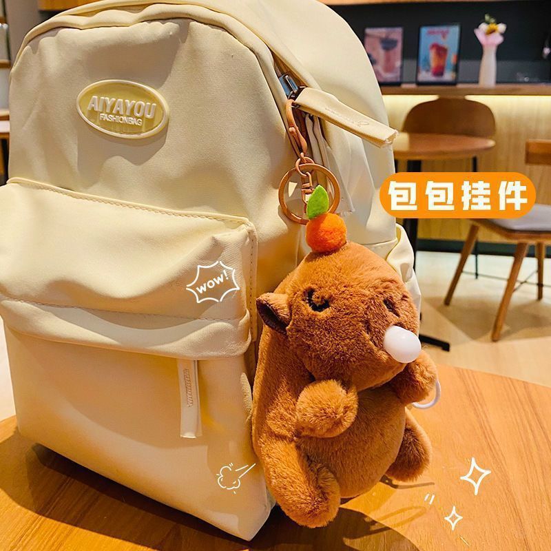 创意吐泡泡卡皮巴拉摇尾巴毛绒公仔水豚挂件玩具学生挂件毛绒棕色|undefined