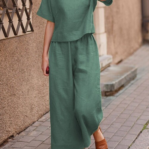 Spring and autumn new pure color wide-leg pants suit casual temperament two-piece suit