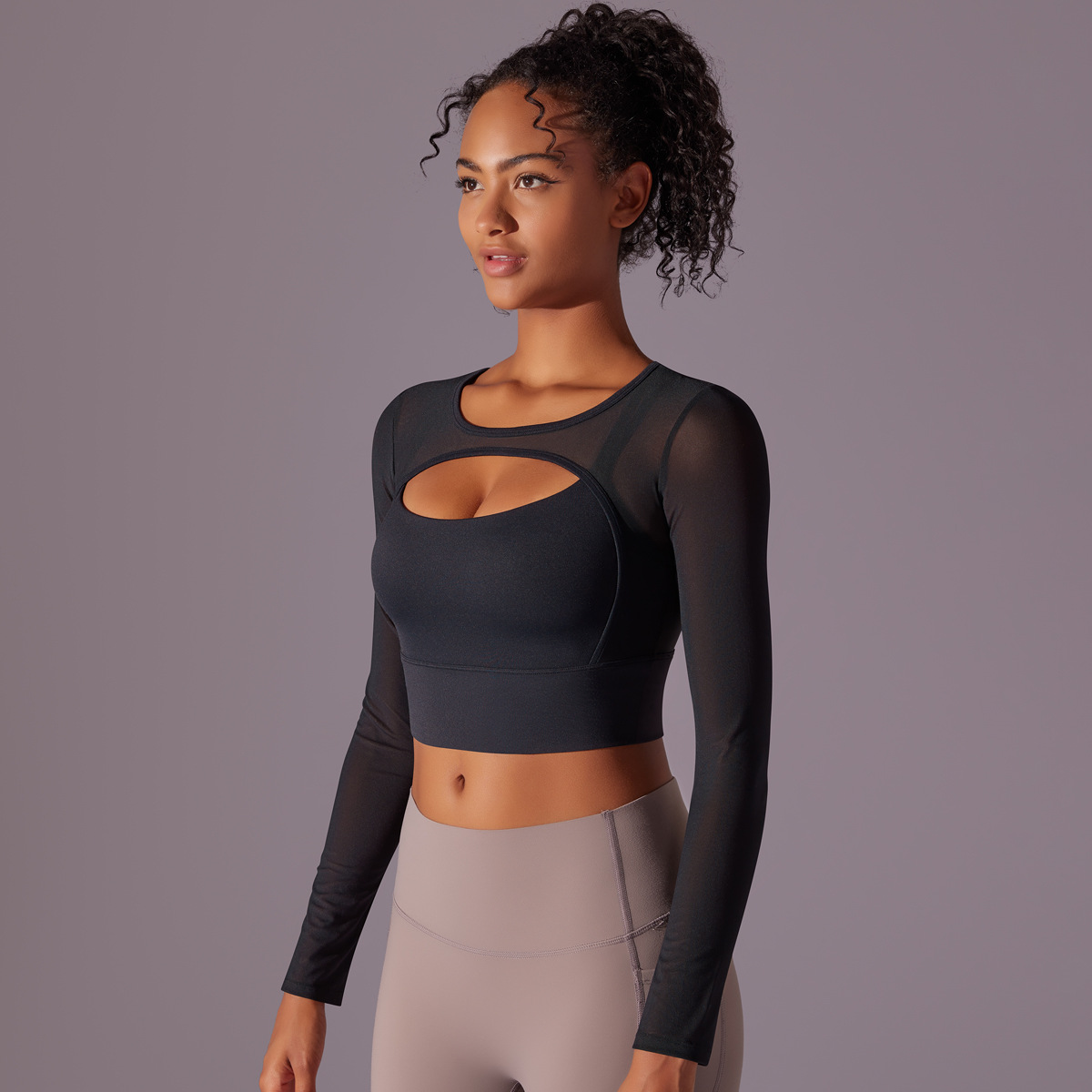 189g Weight Long Sleeve Sleeve Length Nylon, Cotton Blend Fabric Type Short Top Length T-shirt Tops Type Fitness, Yoga Occasion Round Neck Neckline Solid Color Pattern Net Yarn, Hollow Out Design Sports Style Sports Solid Color Nylon Cotton Blend Round Neck Net Yarn Hollow Out Active Tops T-shirt 无