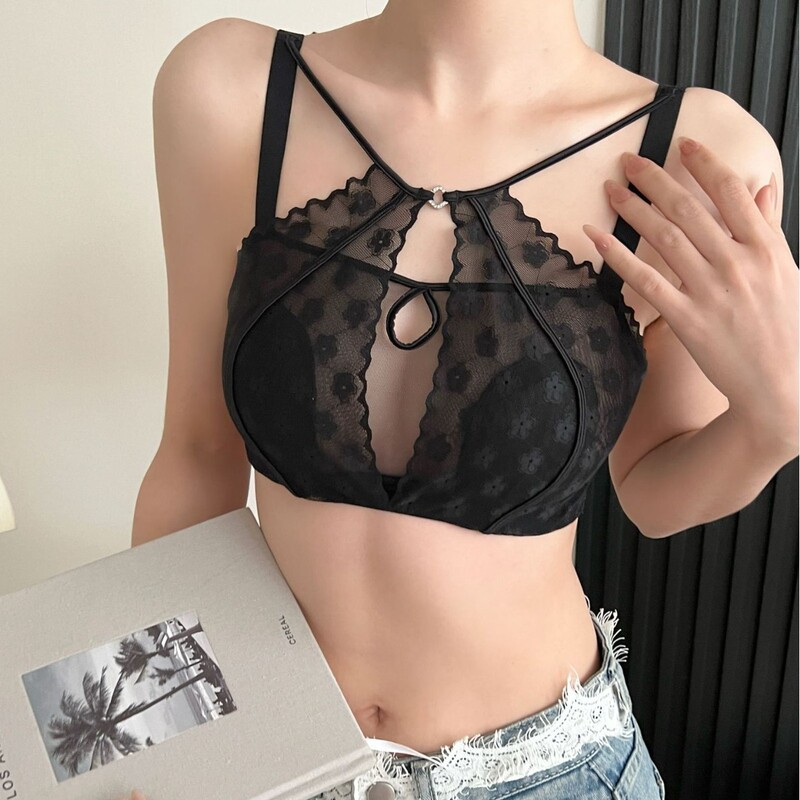 Sexy Pure Desire Lace Fixed Double-Strap Bra for Women, Large Bust Minimizing, Side Breast Reduction, Anti-Sagging, Plus Size Bra