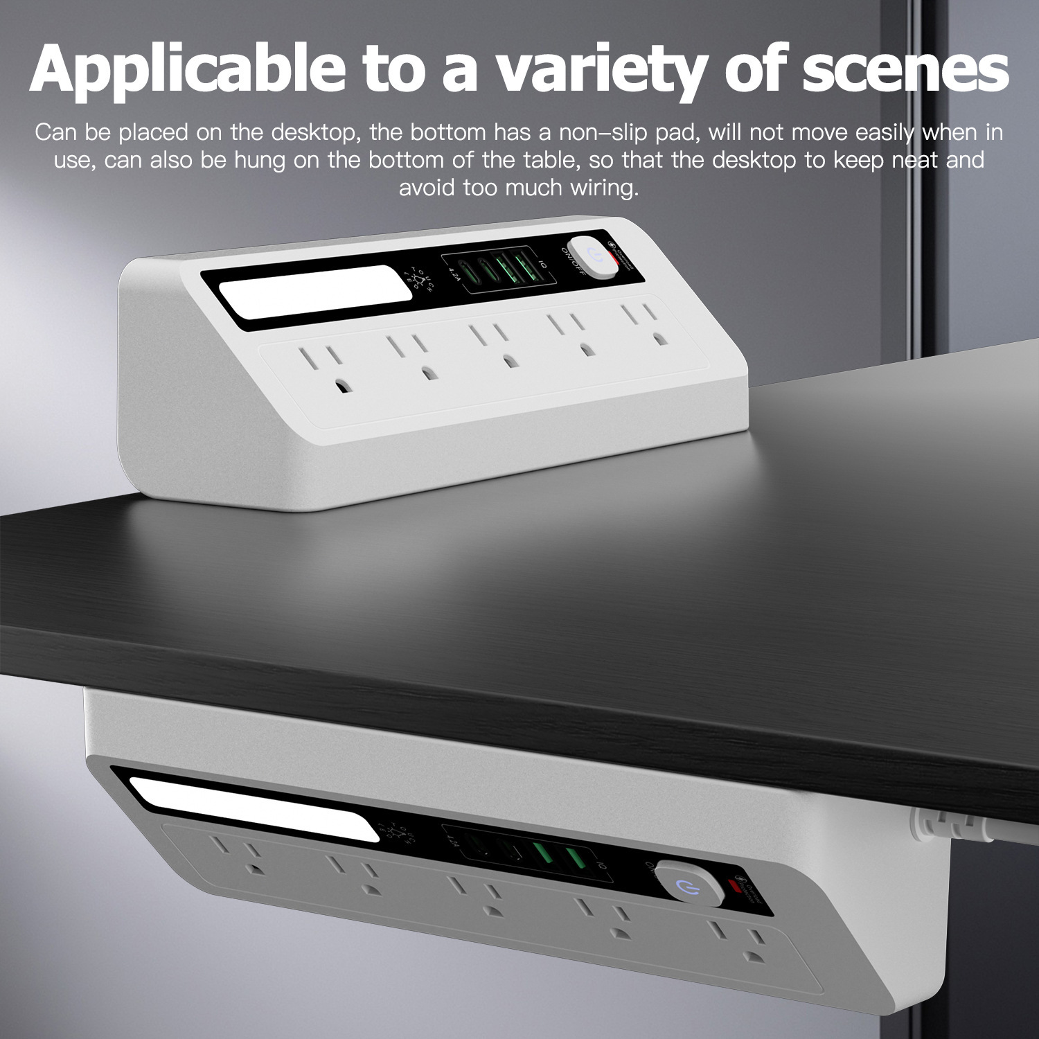 跨境专供美式三角形桌面插座触摸三色小夜灯2C2U多口便携充电排插