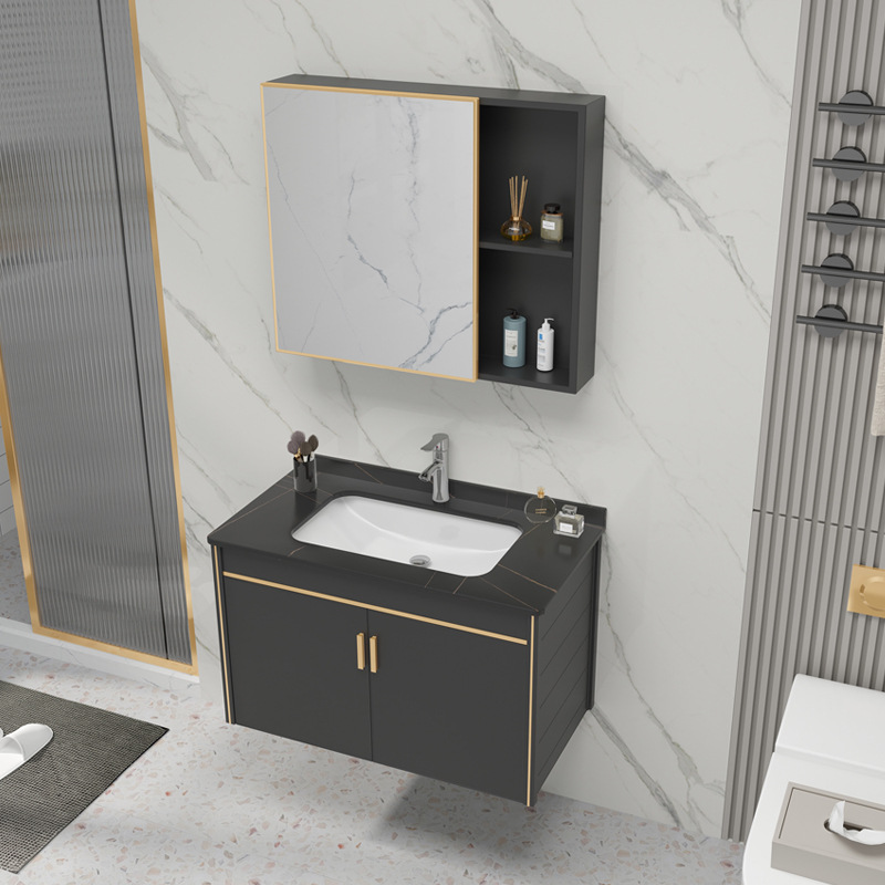 Rock placa espacio de aluminio gabinete de baño pequeño apartamento lavabo simple cuarto de baño tabla de lavado lavabo espejo gabinete combinación