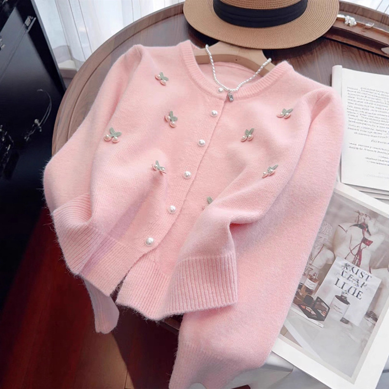 Autumn and Winter New Women's Fashion Heavy-Duty Cherry Buttoned Knitted Cardigan Sweater Jacket