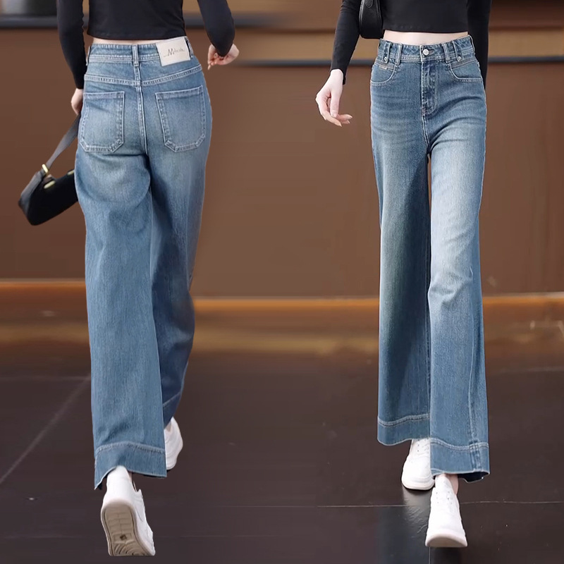 2507 High-end Wide-leg Western-style Jeans Skin-friendly Breathable 2025 Spring Loose Straight-leg Curve Hip Women's Pants