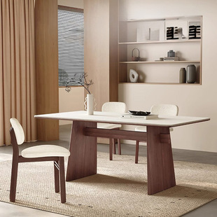 Medieval Style Solid Wood Dining Table Rectangular Home Modern Simple Walnut Color Nordic Wabi-Sabi Style Pure White Slate Dining Table