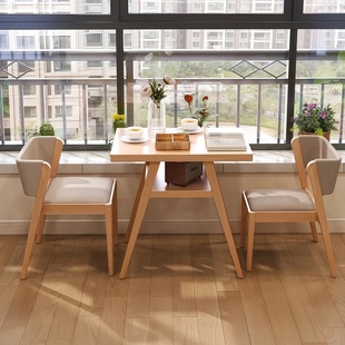 M & C Solid Wood One Table and Two Chairs Balcony Soft Bag Small Table and Chair Home Small Apartment Creative Leisure Tea Table and Chair