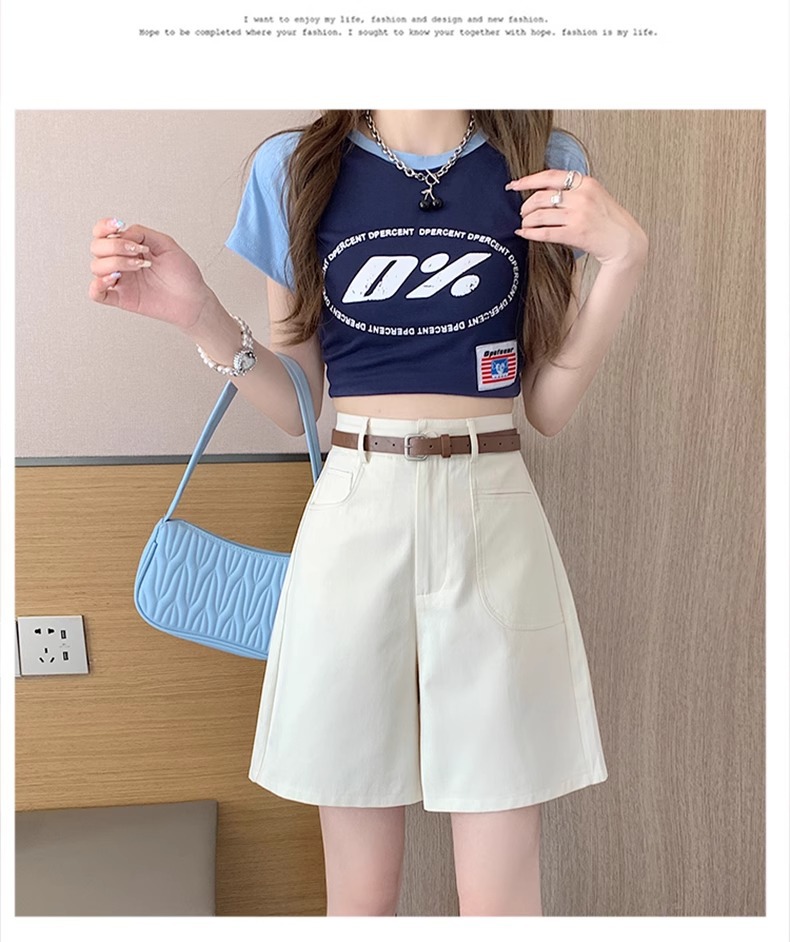 Quần short nữ cạp cao ống rộng dáng suông dài ngang đùi kiểu Hồng Kông — Màu đen chi tiết 11