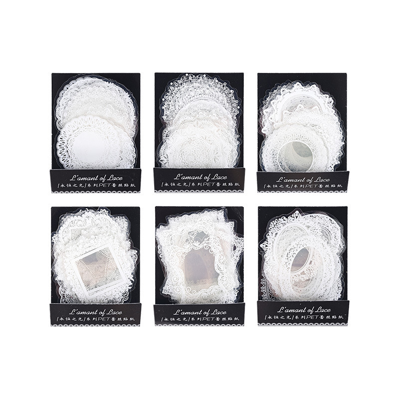 PET paquete de pegatinas de cuentas de mano de encaje en blanco y negro serie de sal retro borde de cuentas de mano de tarjeta Gú material decorativo pegatinas se pueden personalizar
