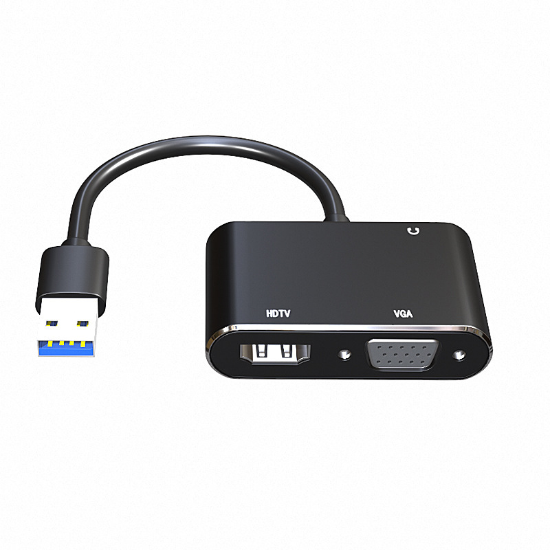 Usb3.0変換hdmi + vga hdビデオ変換器usb一分二変換二口同出力オーディオ付き|undefined
