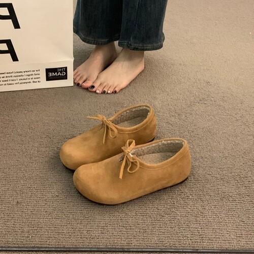 Vintage leather round-toe single women's shoes for spring and autumn, new large head brogues for girls, flat sole one-pump casual bean-toe shoes