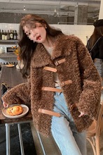 大幂幂同款皮毛一体羊羔毛仿皮草外套女中长款羊剪绒大衣冬季